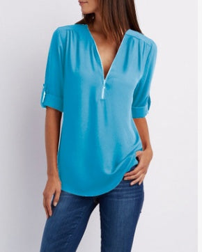 Loose V-neck Shirts