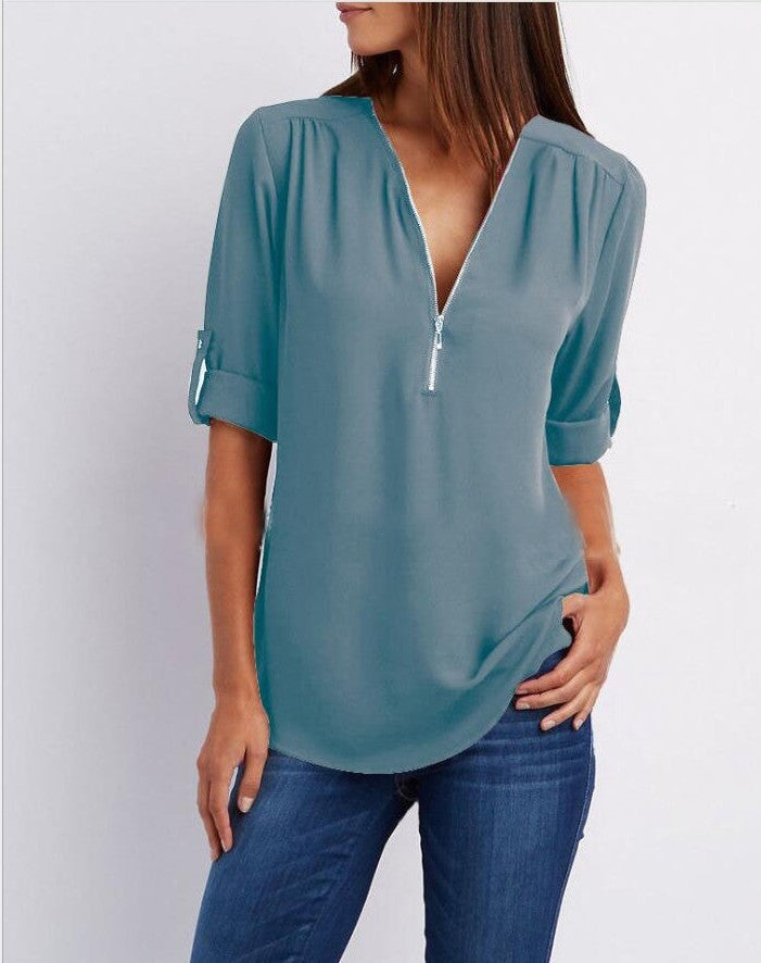 Loose V-neck Shirts