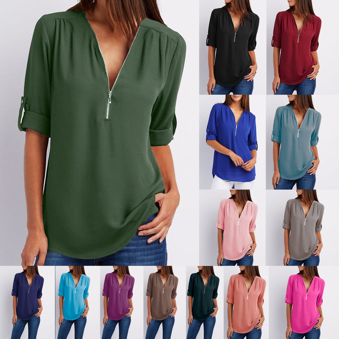 Loose V-neck Shirts