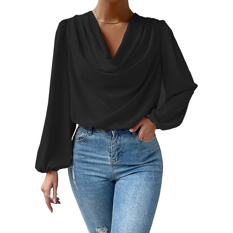 Long-sleeved V-neck Top